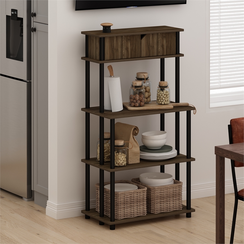 Pemberly Row Turn-N-Tube Toolless Kitchen Shelf with Top Columbia Walnut/Black