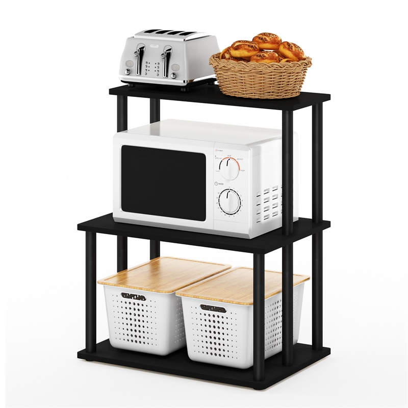 Pemberly Row Turn-N-Tube 3-Tier Kitchen Storage Shelf in Americano/Black