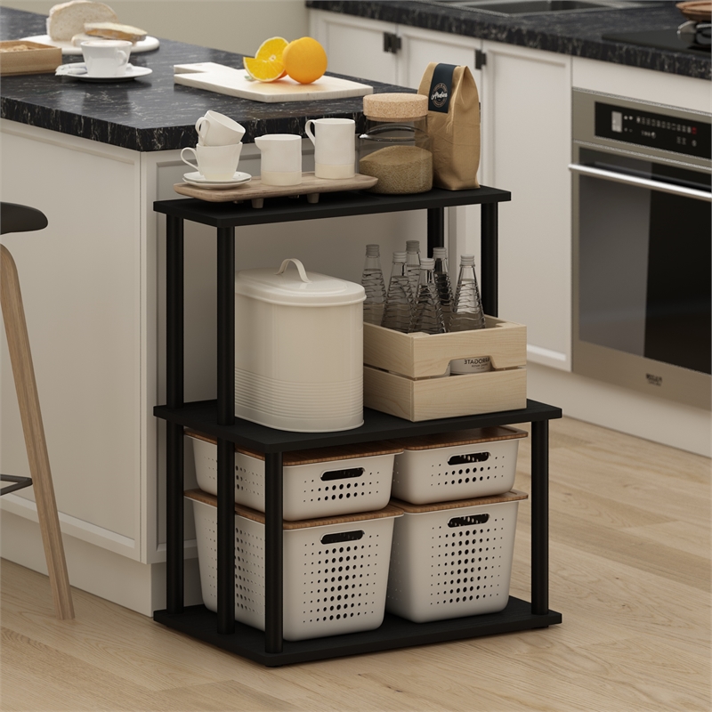 Pemberly Row Turn-N-Tube 3-Tier Kitchen Storage Shelf in Americano/Black