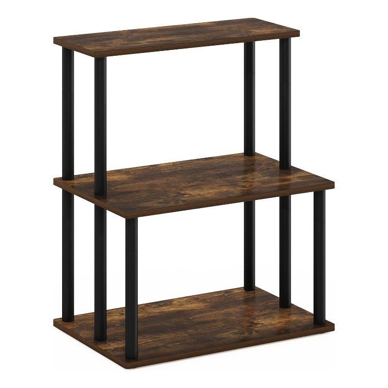 Pemberly Row Turn-N-Tube 3-Tier Kitchen Storage Shelf in Amber Pine/Black