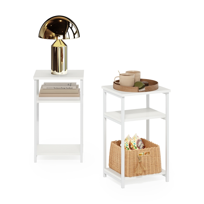 Pemberly Row 3-Tier Industrial Metal Frame End Table with Storage White