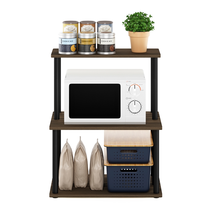 Pemberly Row Turn-N-Tube 3-Tier Toolless Kitchen Shelf in Columbia Walnut/Black