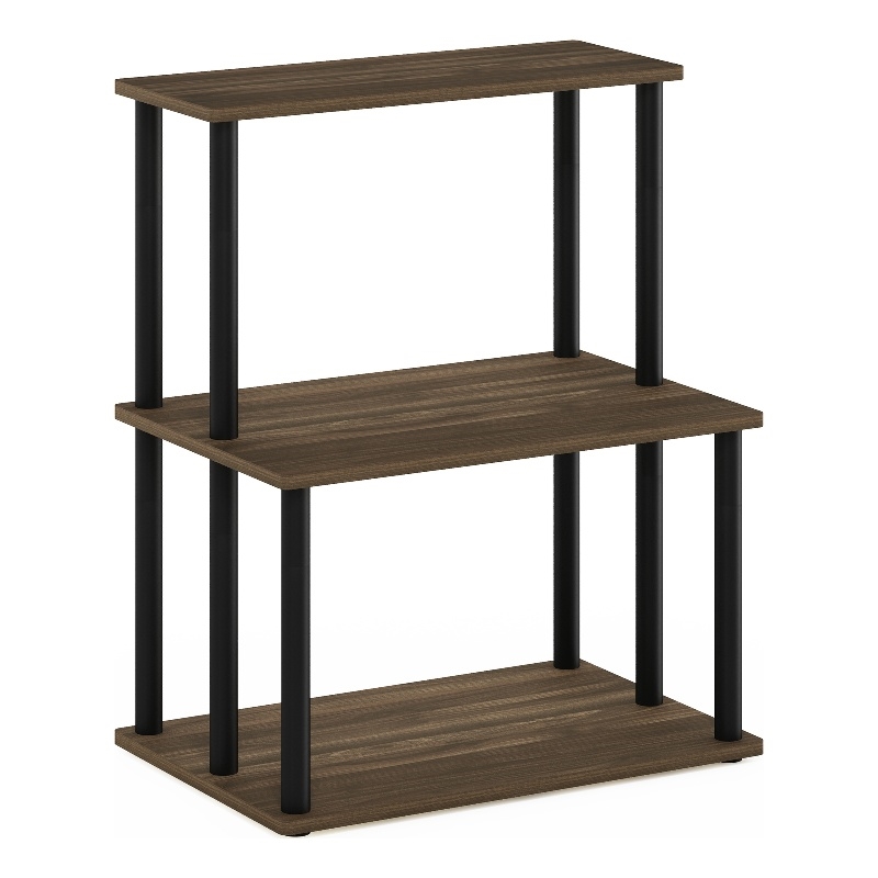 Pemberly Row Turn-N-Tube 3-Tier Toolless Kitchen Shelf in Columbia Walnut/Black