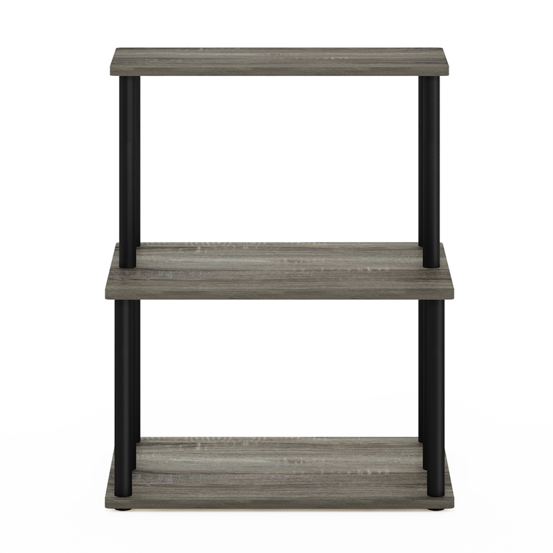 Pemberly Row Turn-N-Tube 3-Tier Toolless Kitchen Shelf in French Oak Gray/Black