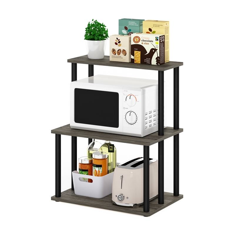 Pemberly Row Turn-N-Tube 3-Tier Toolless Kitchen Shelf in French Oak Gray/Black