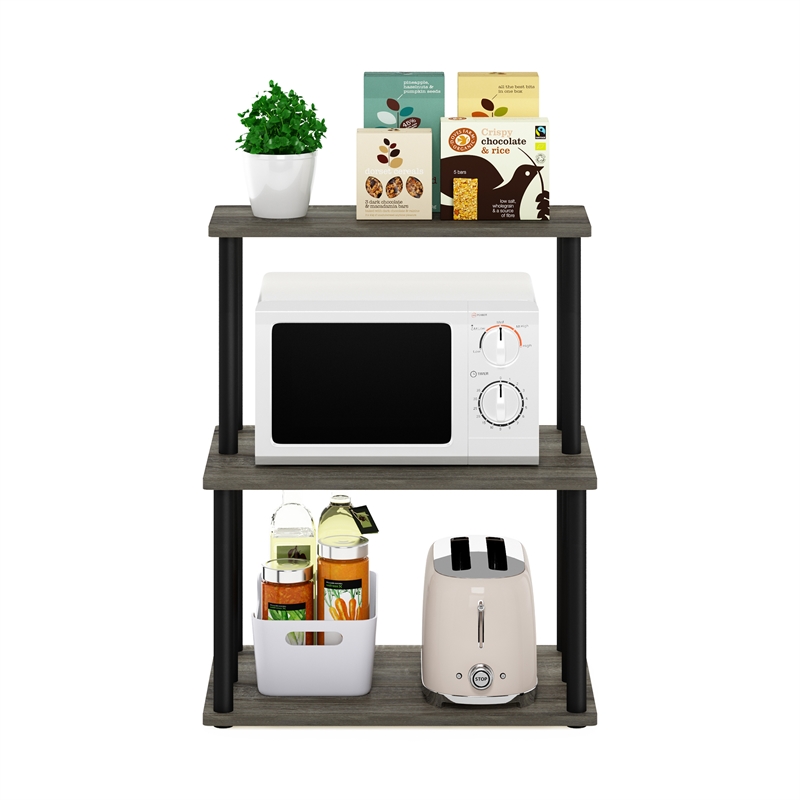 Pemberly Row Turn-N-Tube 3-Tier Toolless Kitchen Shelf in French Oak Gray/Black