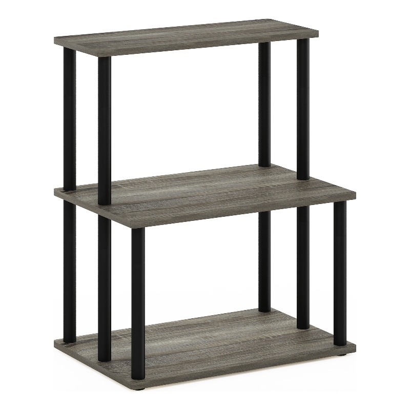 Pemberly Row Turn-N-Tube 3-Tier Toolless Kitchen Shelf in French Oak Gray/Black