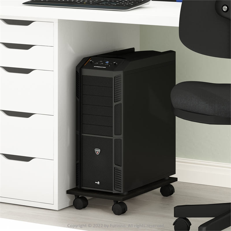 Pemberly Row Office Under Desk CPU/Printer Holder with Wheels in Espresso