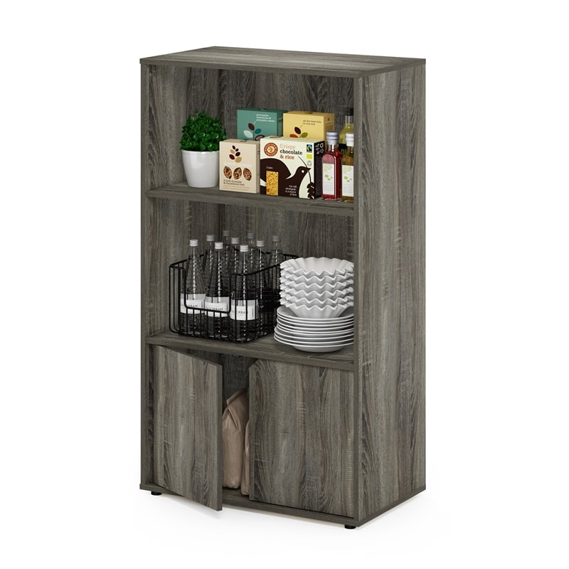 Pemberly Row Kitchen Storage Shelf with Cabinet in French Oak Gray