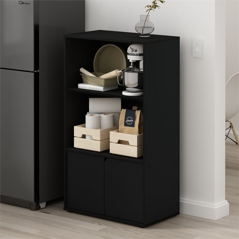 Pemberly Row Kitchen Storage Shelf with Cabinet in Americano