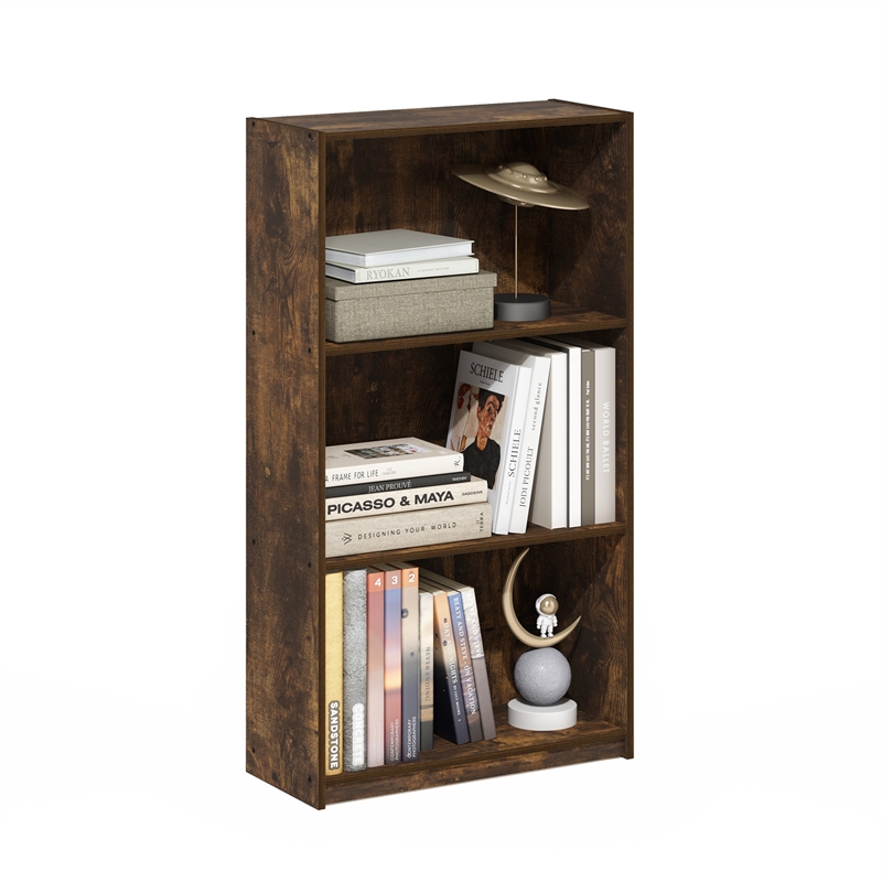 Pemberly Row Contemporary 3-Tier Bookcase Storage Shelves in Amber Pine