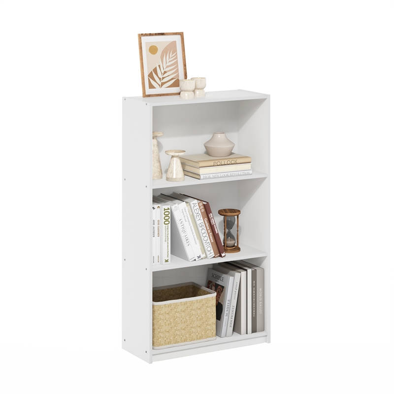 Pemberly Row Contemporary 3-Tier Bookcase Storage Shelves in White