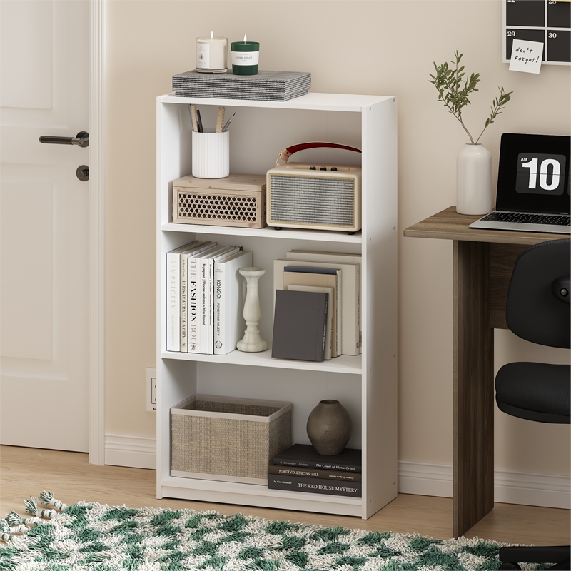 Pemberly Row Contemporary 3-Tier Bookcase Storage Shelves in White