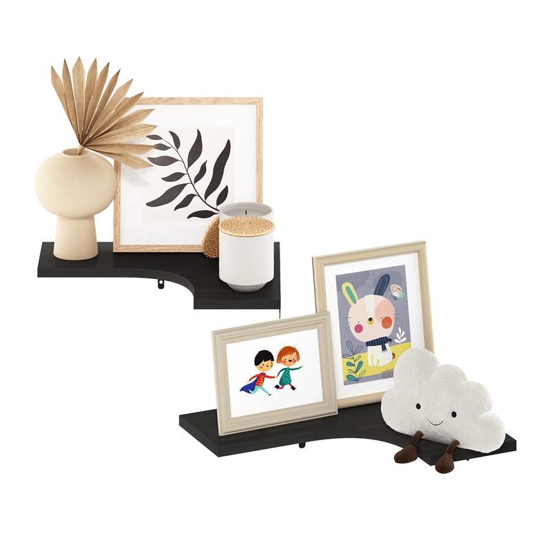 Pemberly Row Wall Mounted Corner L-Shape Floating Display Shelves in Set of 2