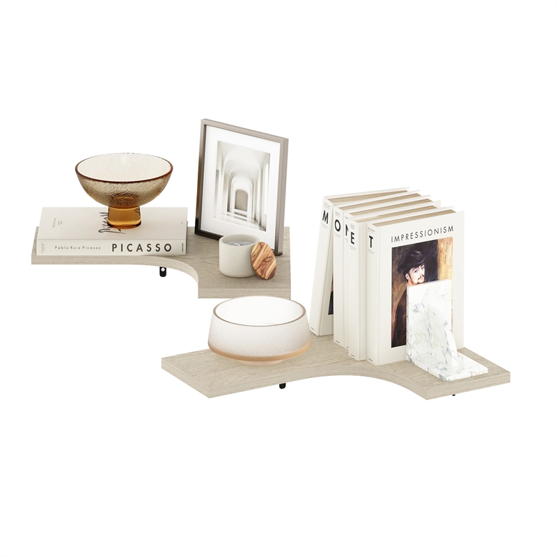 Pemberly Row Wall Mounted Corner L-Shape Floating Display Shelves in Set of 2