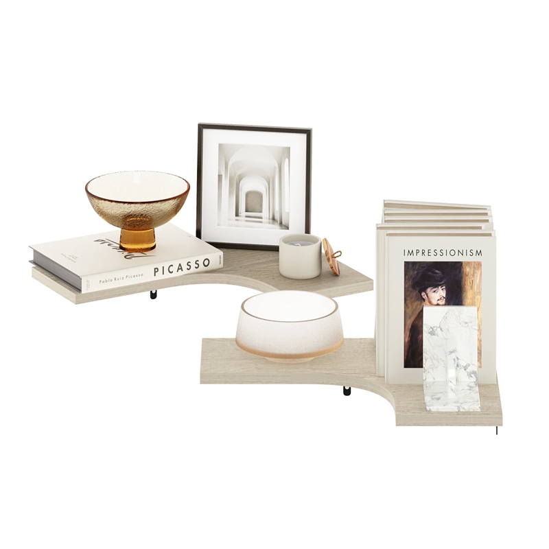 Pemberly Row Wall Mounted Corner L-Shape Floating Display Shelves in Set of 2