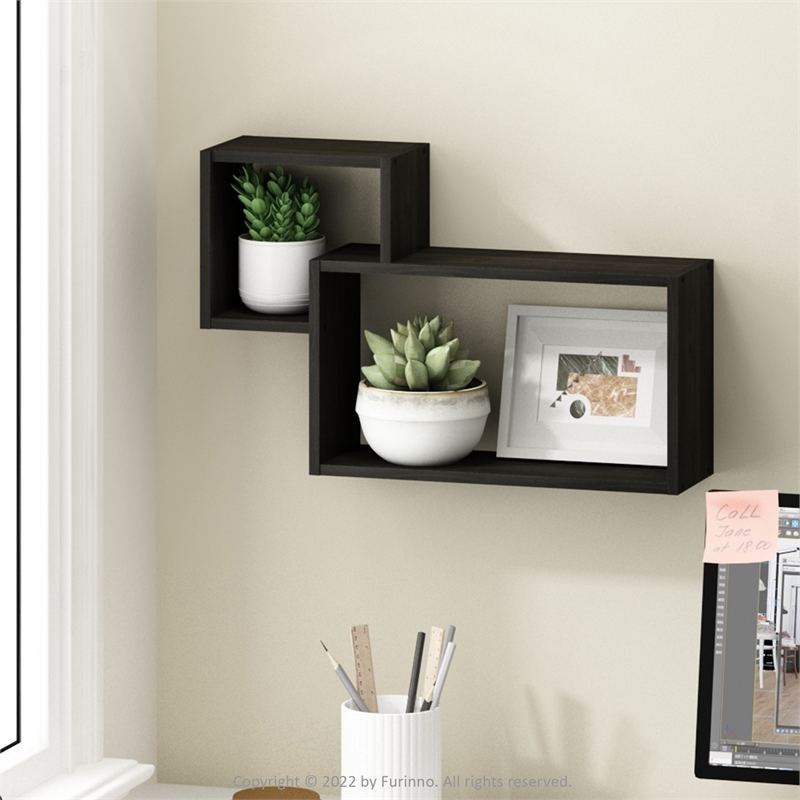 Pemberly Row Interweave Wall Mount Floating Decorative Shelf in Set of Espresso