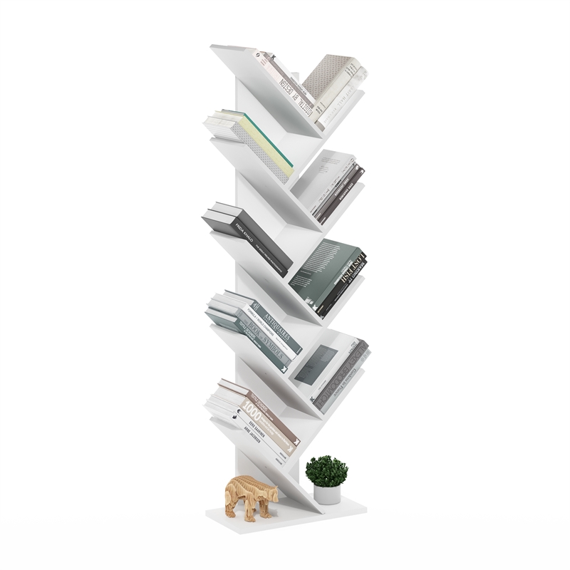 Pemberly Row Bookshelf 9-Tier Floor Standing Bookcase in White