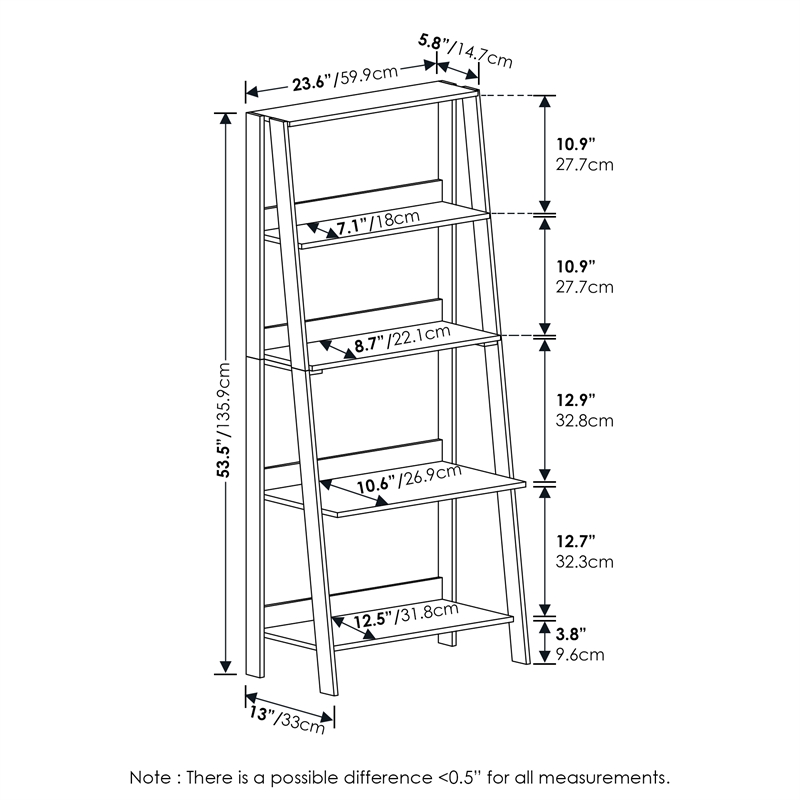 Pemberly Row Contemporary 5-Tier Bookcase Display Shelf in French Oak