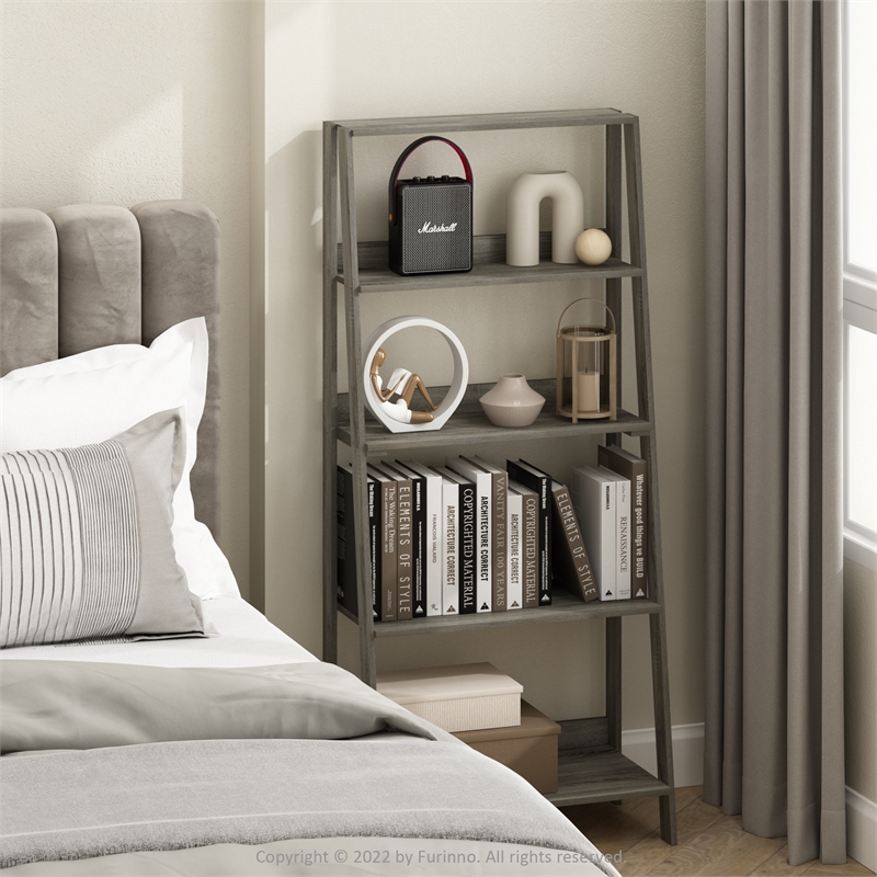 Pemberly Row Contemporary 5-Tier Bookcase Display Shelf in French Oak
