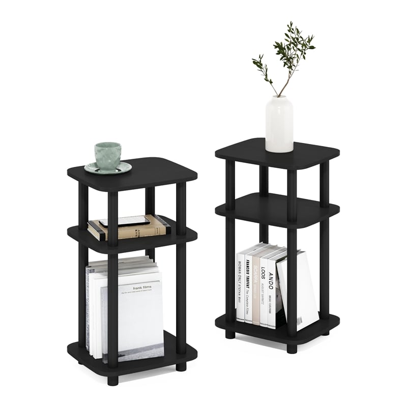 Pemberly Row 3-Tier Turn-N-Tube Curve End Table in Side Table in Americano/Black