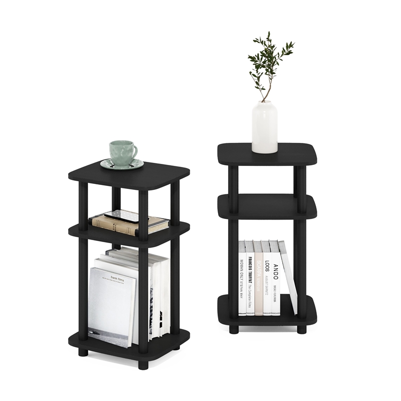 Pemberly Row 3-Tier Turn-N-Tube Curve End Table in Side Table in Americano/Black