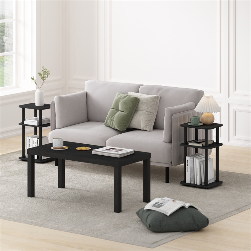 Pemberly Row 3-Tier Turn-N-Tube Curve End Table in Side Table in Americano/Black