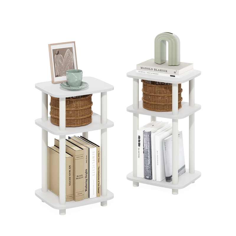 Pemberly Row 3-Tier Turn-N-Tube Curve End Table in Side Table in White