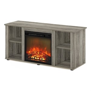 Pemberly Row Contemporary TV Stand with Fireplace in French Oak Gray