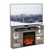 Pemberly Row Corner TV Stand with Fireplace for TV up to 55 French Oak Gray