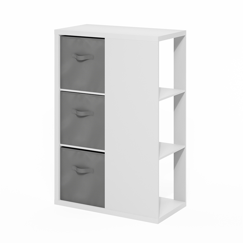 Pemberly Row 3-Tier Bookshelf Storage Organizer with Bins in White