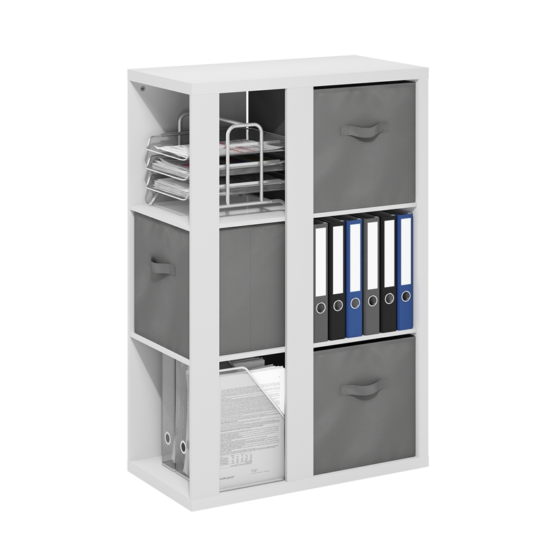 Pemberly Row 3-Tier Bookshelf Storage Organizer with Bins in White