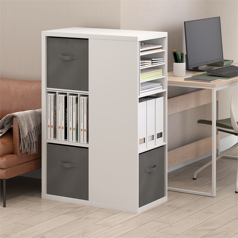 Pemberly Row 3-Tier Bookshelf Storage Organizer with Bins in White