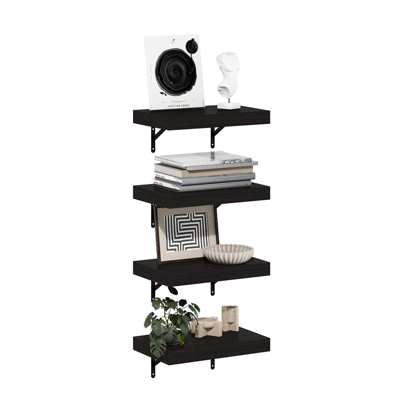 Pemberly Row 15-Inch Wall Mounted Floating Display Shelves in Tobacco Set of 4