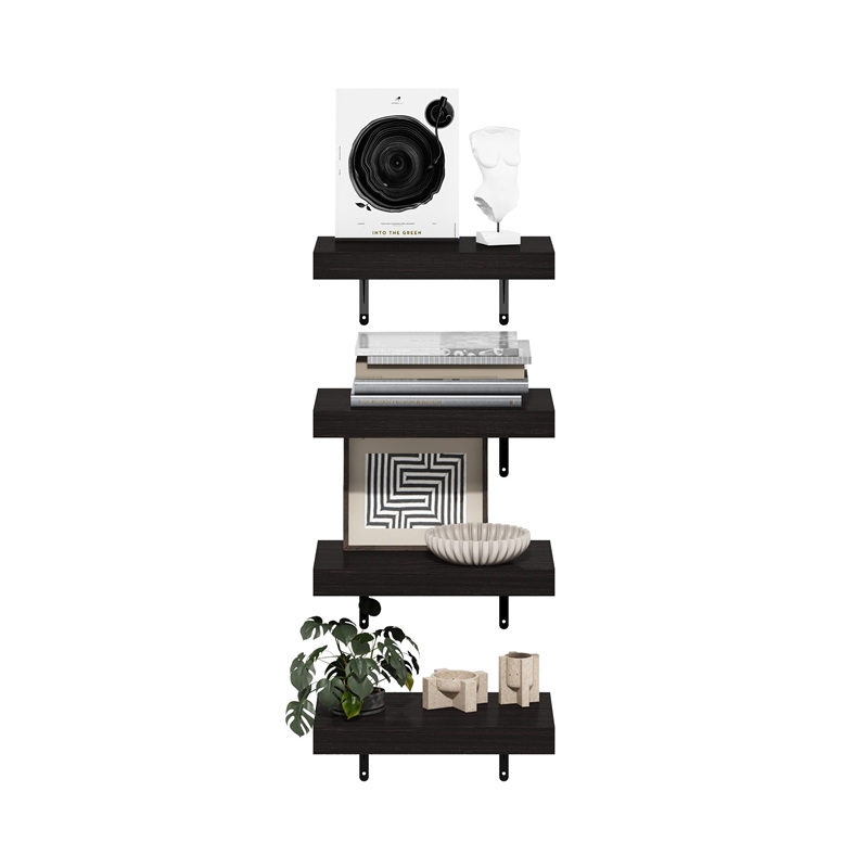 Pemberly Row 15-Inch Wall Mounted Floating Display Shelves in Tobacco Set of 4