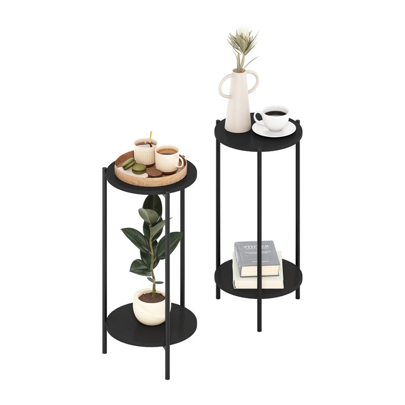 Pemberly Row 2-Tier End Table with Sturdy Metal Legs in Americano Set of 2