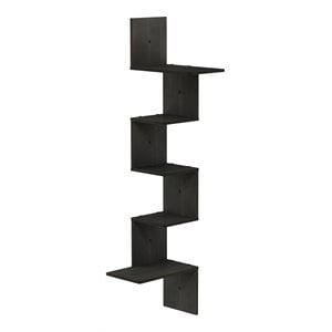 Pemberly Row Engineered Wood 5-Tier Wall Floating Corner Shelf in Espresso