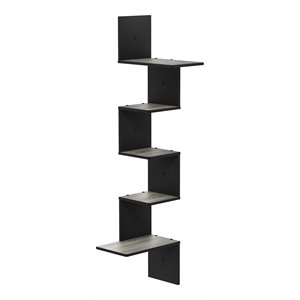 Pemberly Row Engineered Wood 5-Tier Wall Floating Corner Shelf in Oak Gray