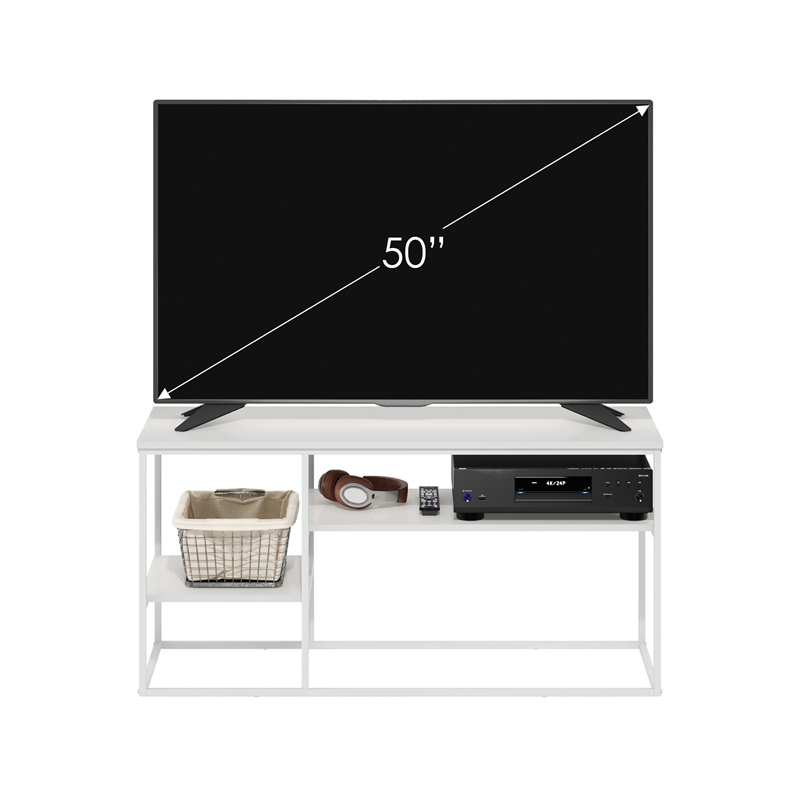 Pemberly Row Modern TV Stand for TV up to 50-inch Solid White