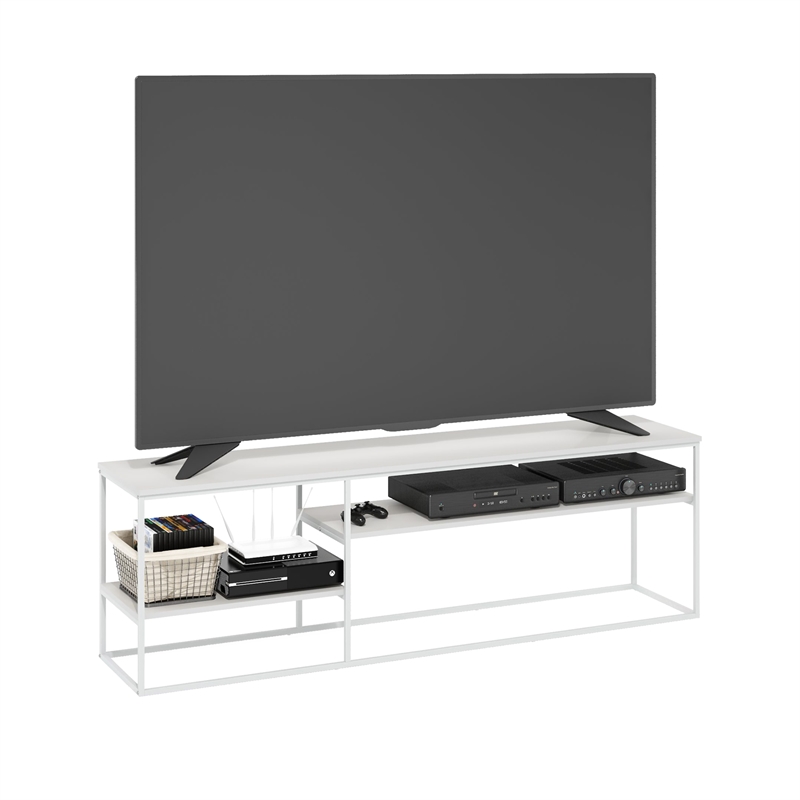 Pemberly Row Modern TV Stand for TV up to 78-inch Solid White
