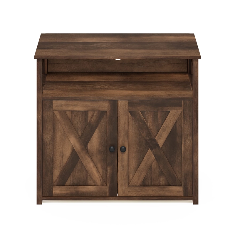 Pemberly Row Farmhouse Cat Litter Cabinet Storage with 2 Doors in Rustic Brown