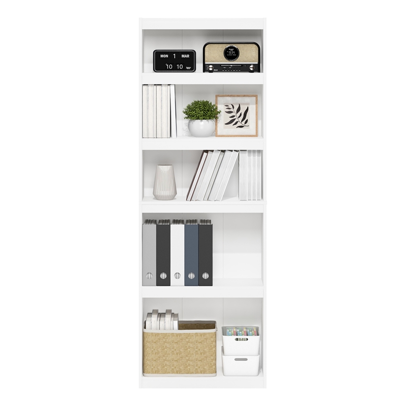 Pemberly Row Contemporary 5-Tier Shelf Bookcase in White Finish