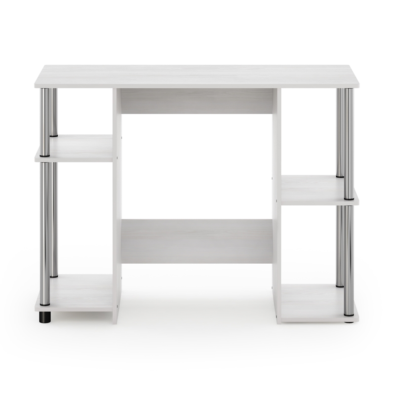 Pemberly Row Compact Computer/Study Desk in White Oak in Stainless Steel Tubes