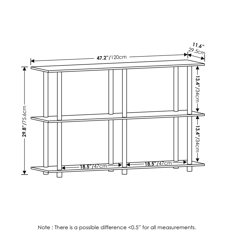 Pemberly Row Turn-N-Tube No Tools 3-Tier Modern Rectangle Side Bauhaus Oak/Beige