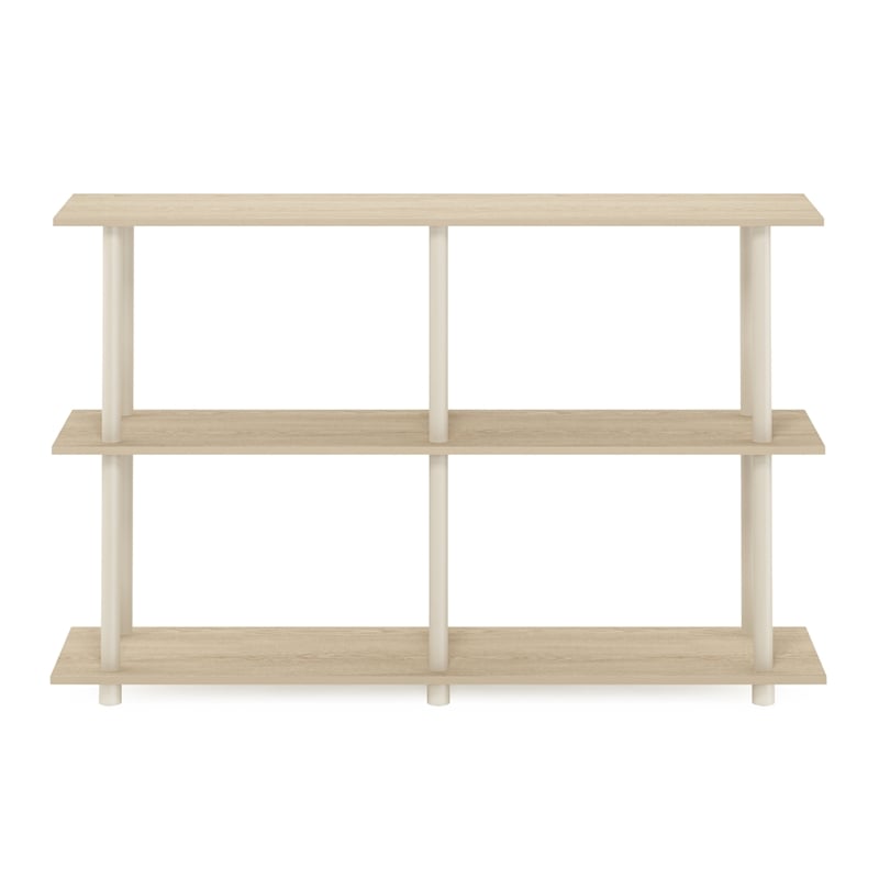 Pemberly Row Turn-N-Tube No Tools 3-Tier Modern Rectangle Side Bauhaus Oak/Beige