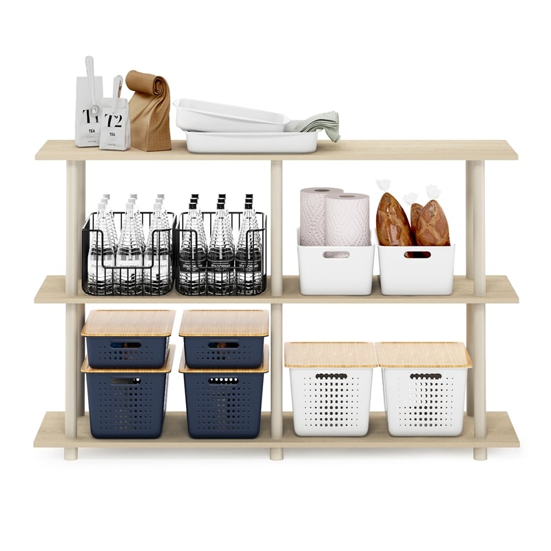 Pemberly Row Turn-N-Tube No Tools 3-Tier Modern Rectangle Side Bauhaus Oak/Beige