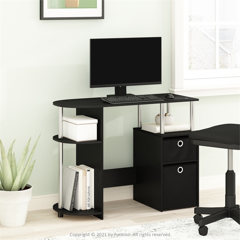 Pemberly Row Computer/Study Desk with Bin Drawers and Stainless Steel Tubes