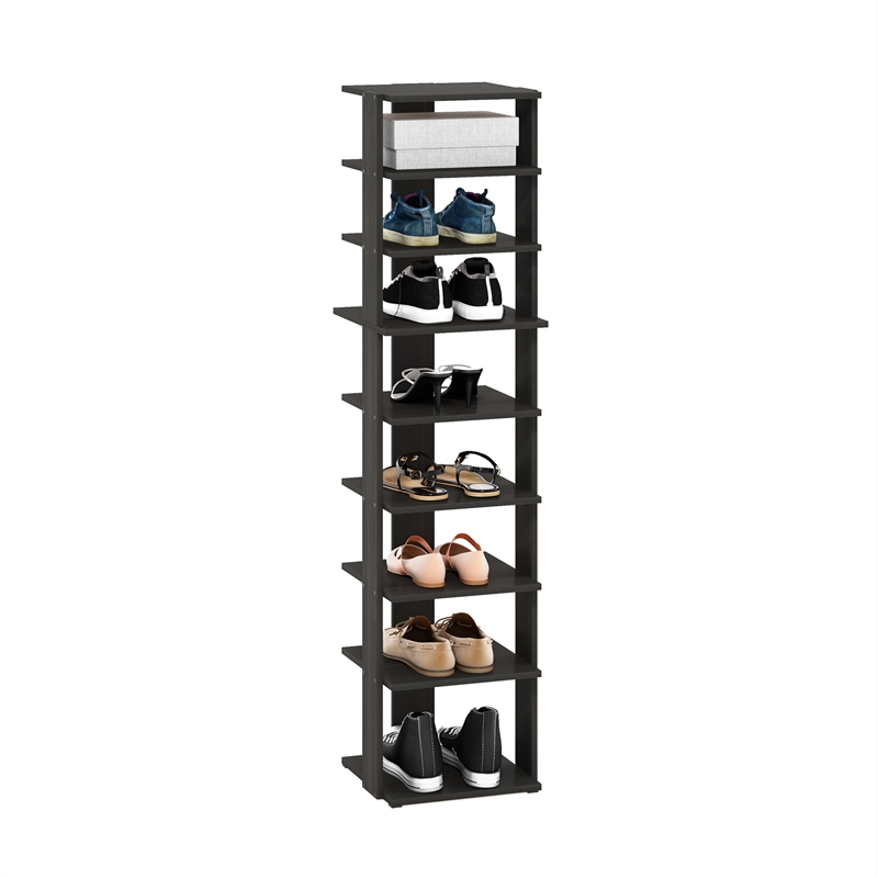 Pemberly Row 9-Tier Vertical Free Standing Shoe Tower in Shoe Rack Espresso