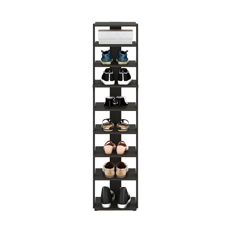 Pemberly Row 9-Tier Vertical Free Standing Shoe Tower in Shoe Rack Espresso