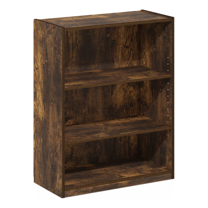 Pemberly Row 3-Tier Bookcase in Bookshelf with Adjustable Shelves in Amber Pine
